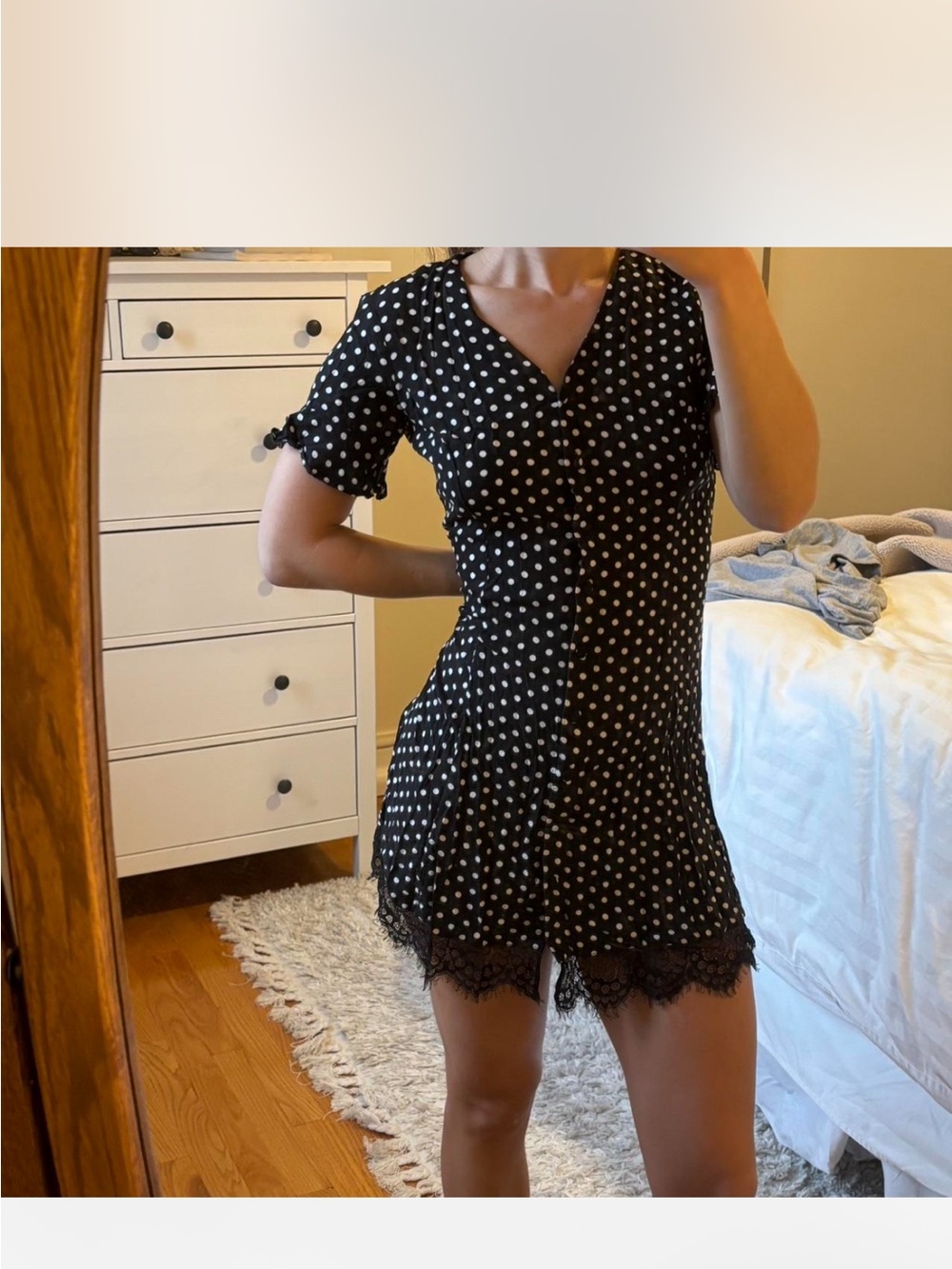 Roz & Ali Black and White Polka Dot Mini Dress